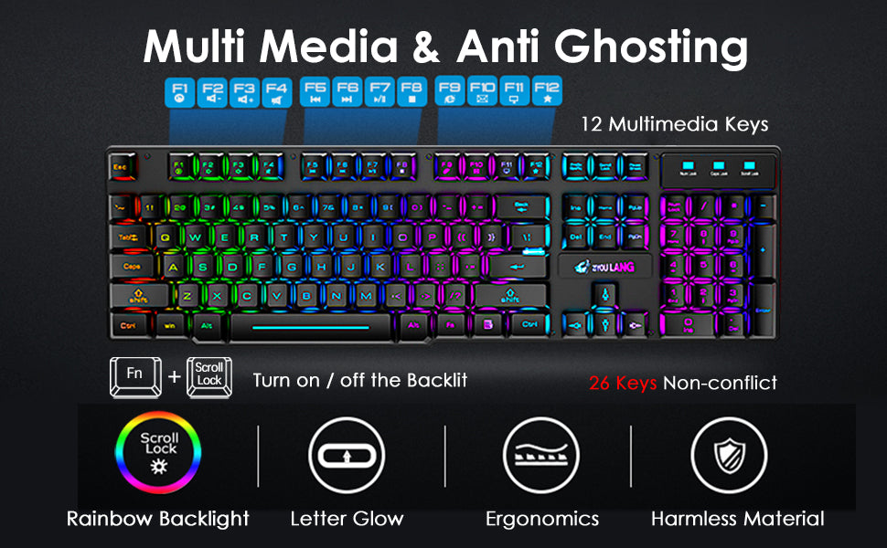 MAMBASNAKE x ZIYOU LANG T3 Wireless Gaming Keyboard and Mouse Combo Rainbow Backlight
