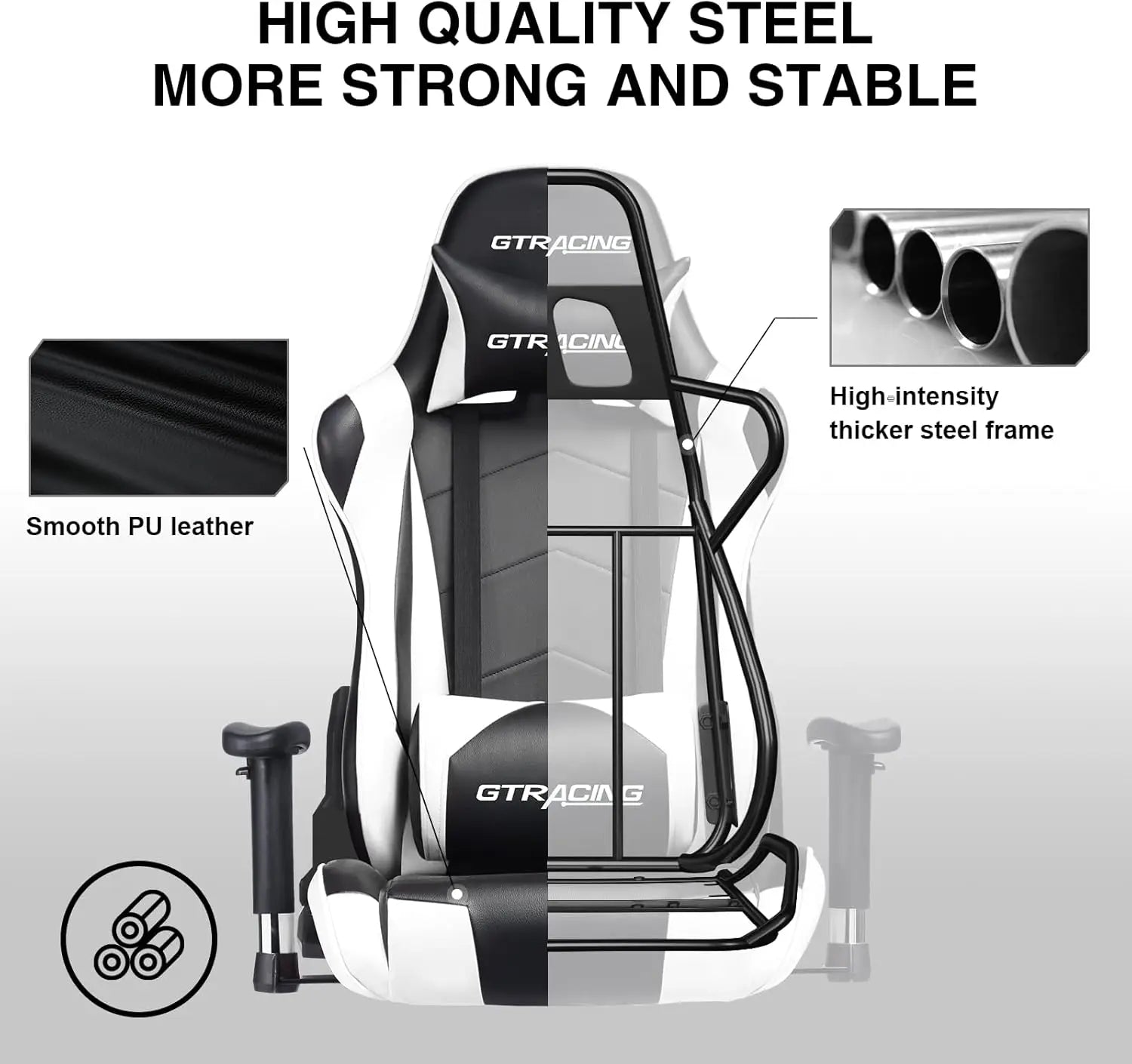 Gaming Chair, Ergonomic Recliner with Adjustable Backrest, Height, Headrest & Lumbar Support, Swivel Esports Chair (White)