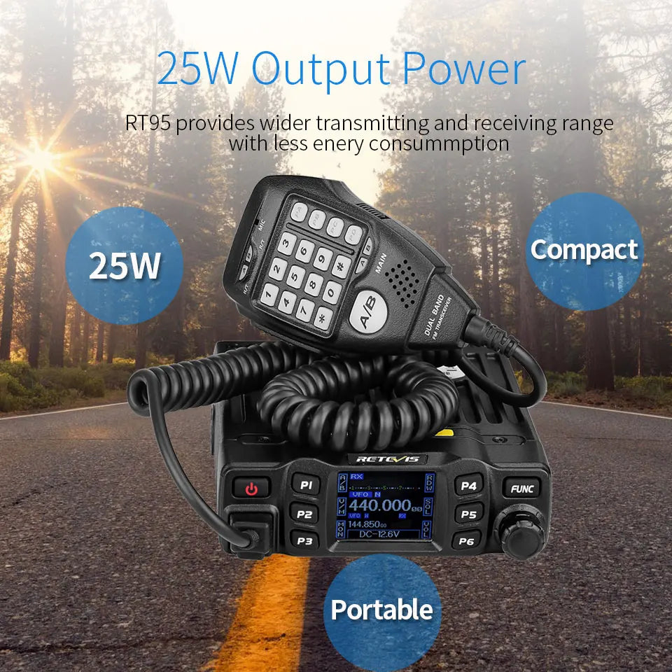 Retevis RT95 Mobile Ham Radio Two-way Car Radio VHF UHF Dual Band Mobile Radio Station Transceiver Base Station for Camping
