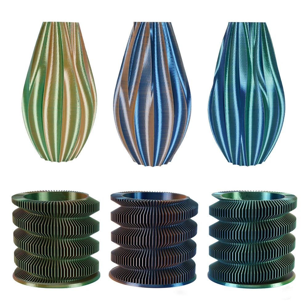 KINGROON 5KG Silk Tricolor PLA Filament 1.75mm, Three-colour Coextrusion 3D Printing Material, New Color Change, 5Roll 1kg/Spool