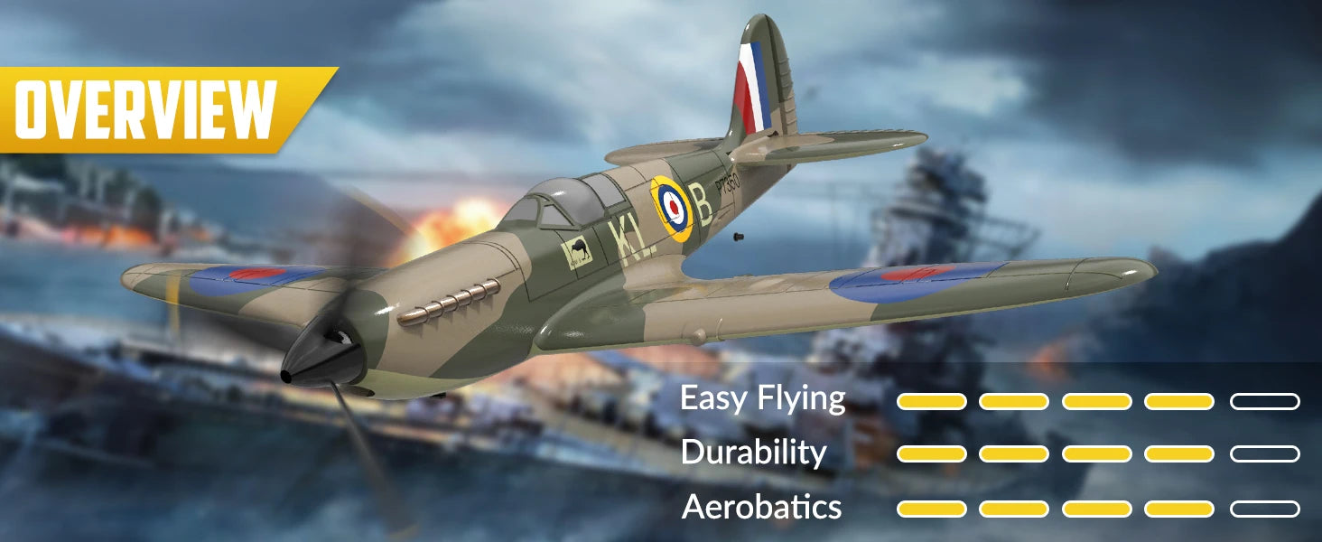 VOLANTEXRC RC Plane Spitefire 400 2.4Ghz 4CH 6-axis Stabilizer System For Beginner Remote Control Airplane 761-12 RTF