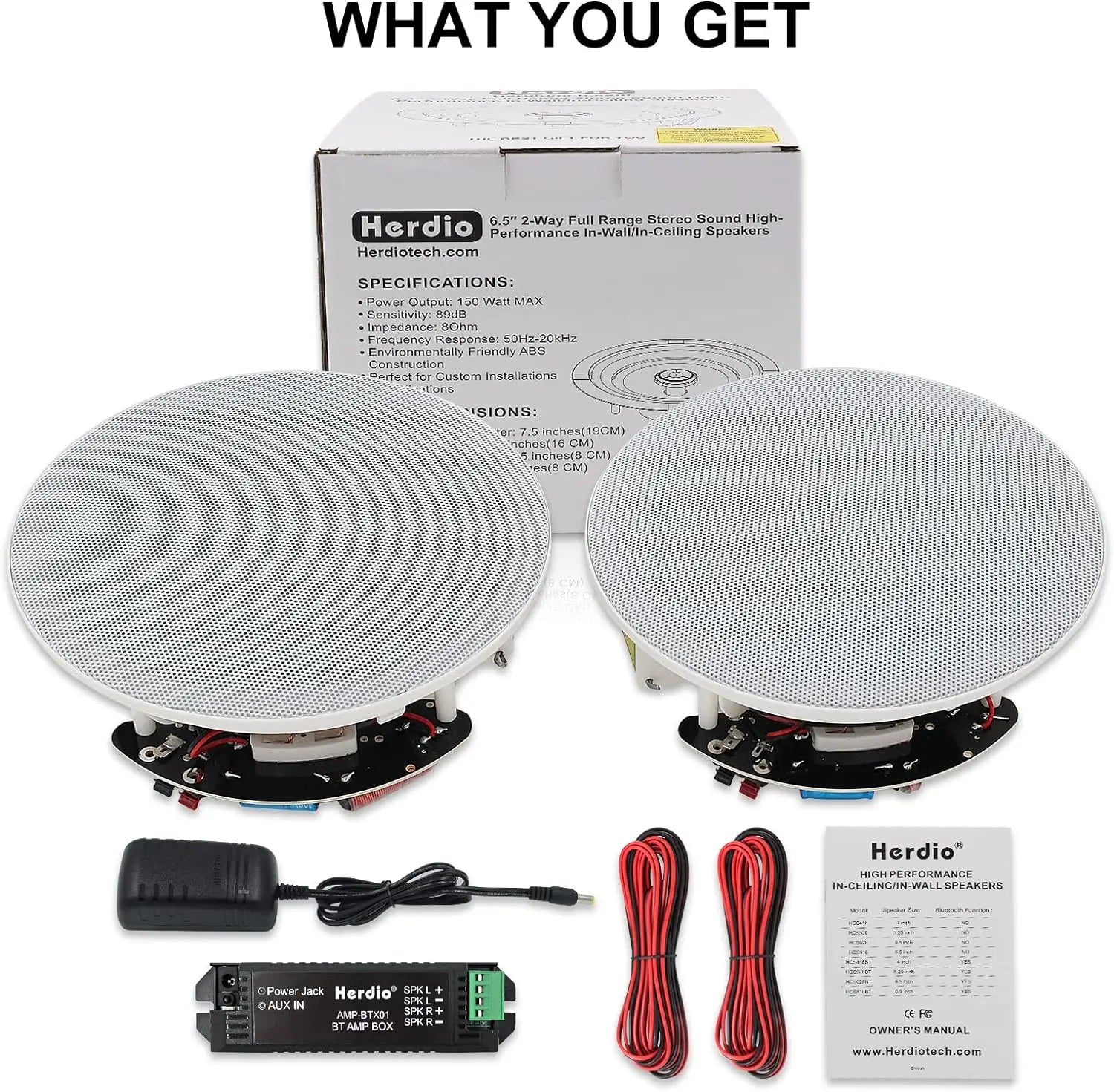 Herdio 6.5 Inch Home Audio 300W Ceiling Bluetooth Speaker HIFI Full Range Stereo System For Indoor Kitchen Bedroom Bathroom