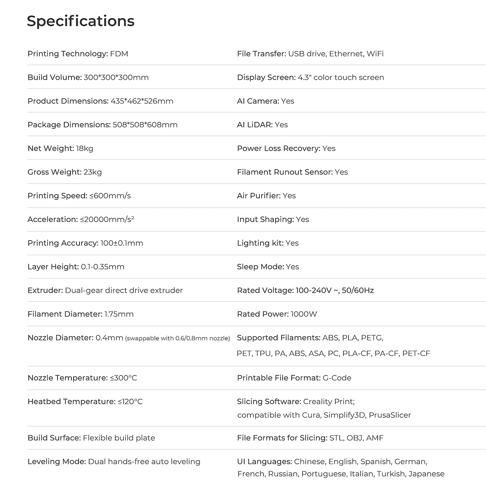 Creality K1 Max 3D Printer 600mm /s Printing Speed Dual-gear Direct Drive Extruder 300x300x300MM