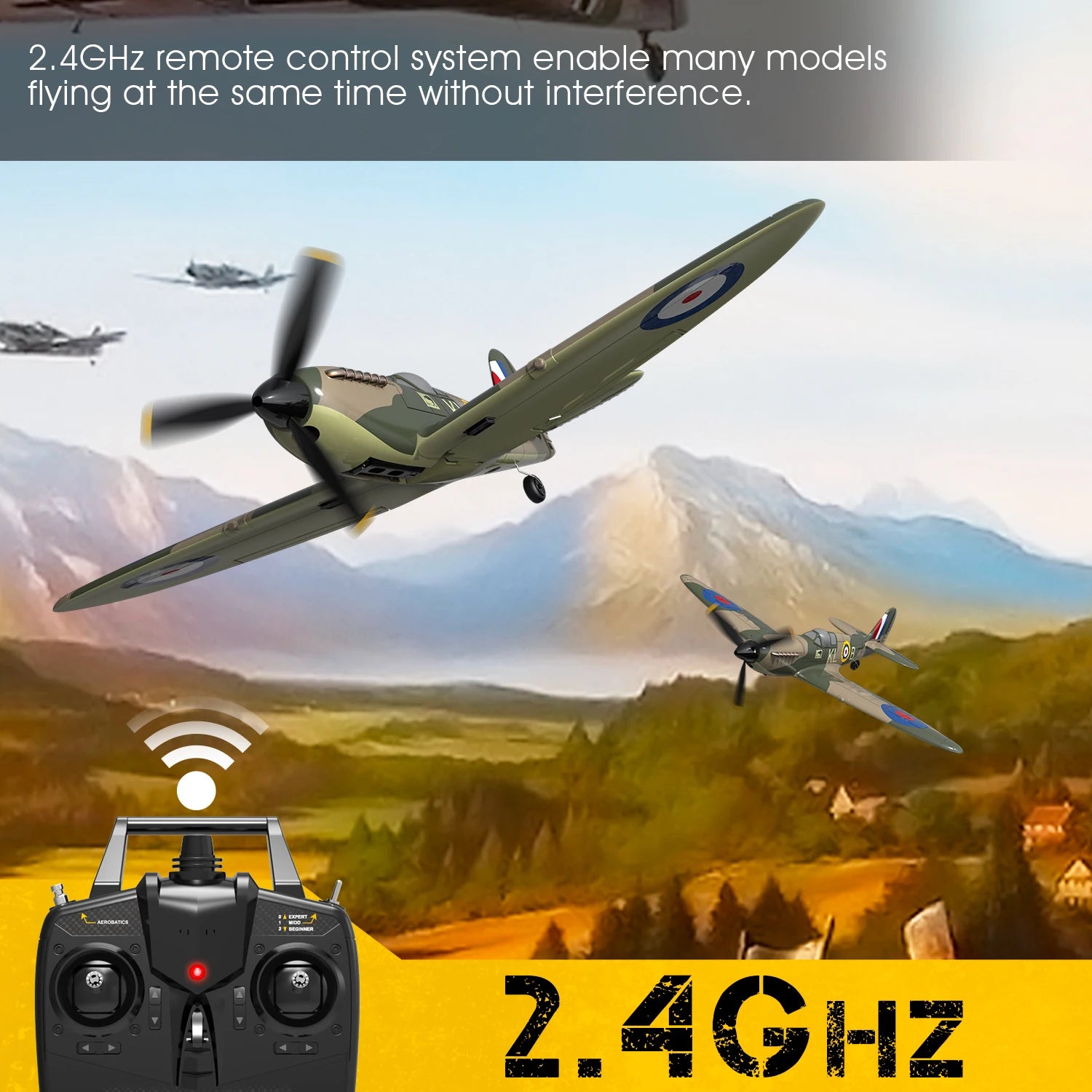 VOLANTEXRC RC Plane Spitefire 400 2.4Ghz 4CH 6-axis Stabilizer System For Beginner Remote Control Airplane 761-12 RTF