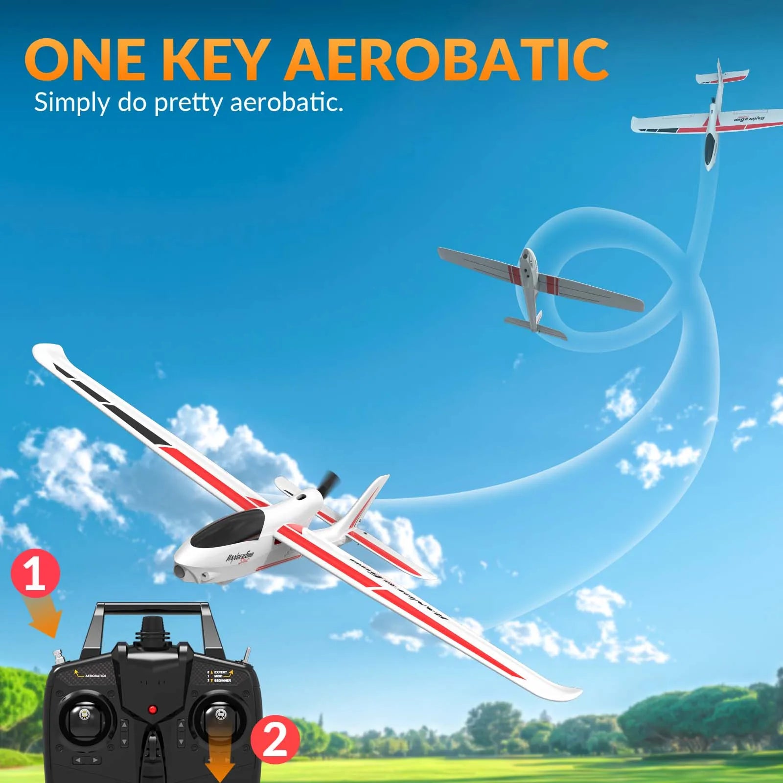 VOLANTEXRC  RC Planes for Adults,4-CH Remote Control Airplane glider with 3 Flight Modes,One-Key Stunts,23.6*18.1 inches,White