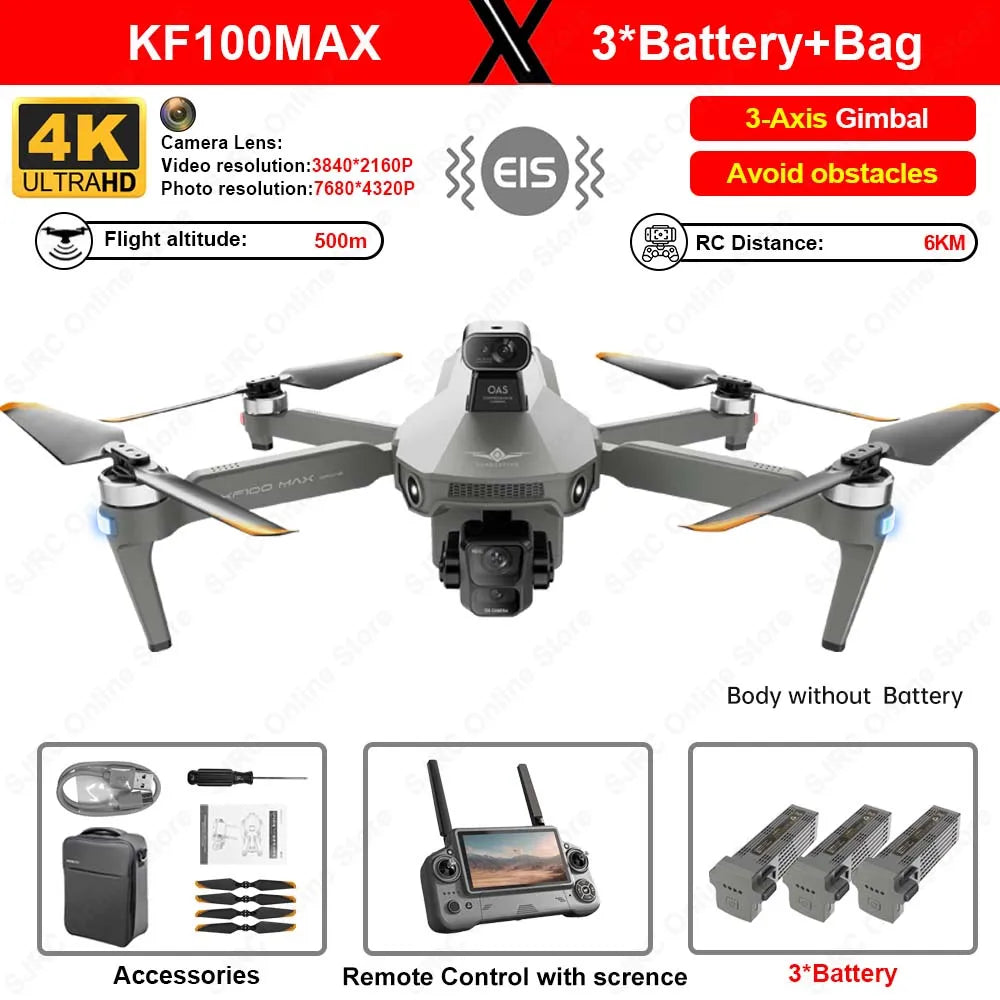 5.5 inch KF100 MAX Large Screen RC Professional GPS Drone With 4K HD Camera 3-Axis Gimbal Brushless For Fishing Drone