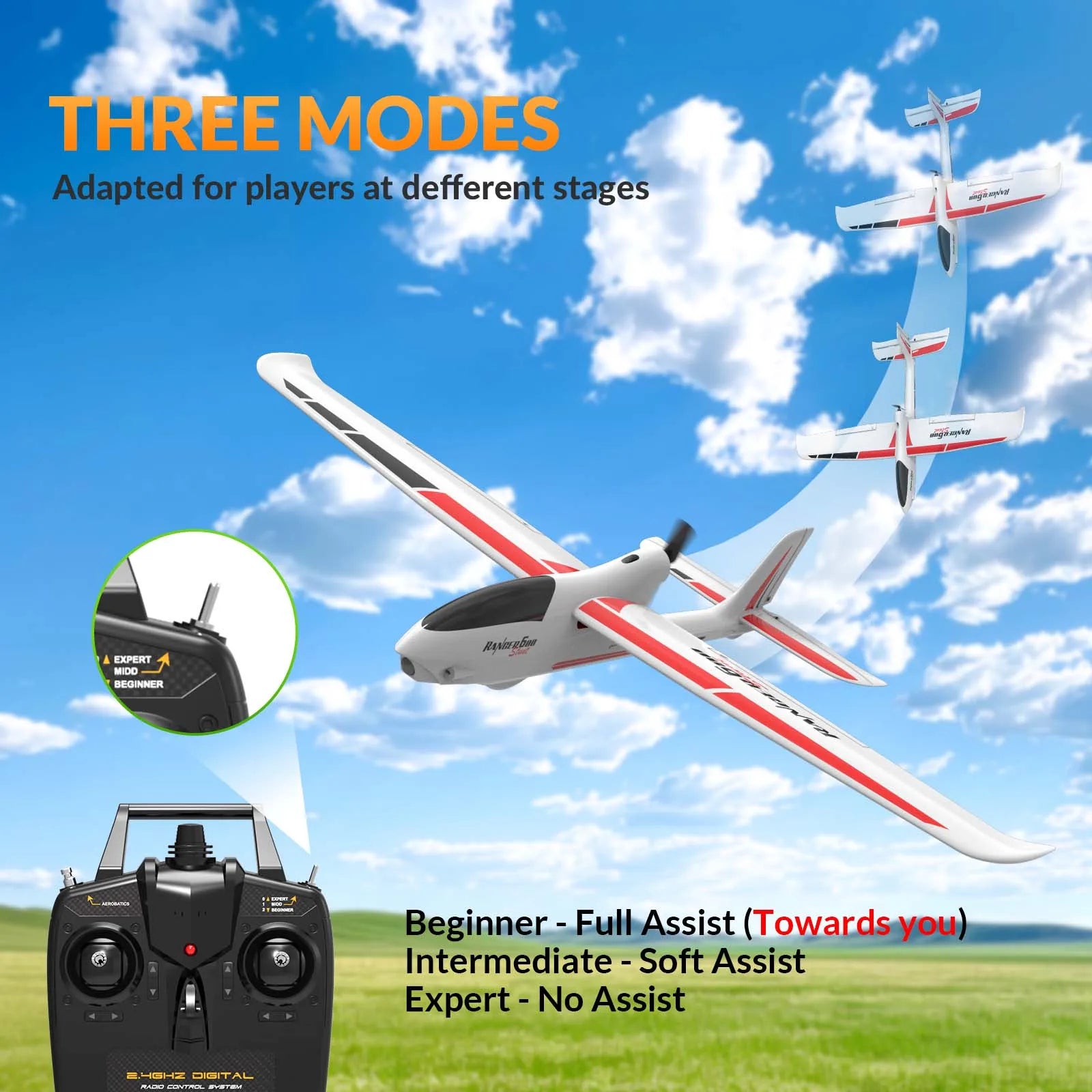 VOLANTEXRC  RC Planes for Adults,4-CH Remote Control Airplane glider with 3 Flight Modes,One-Key Stunts,23.6*18.1 inches,White