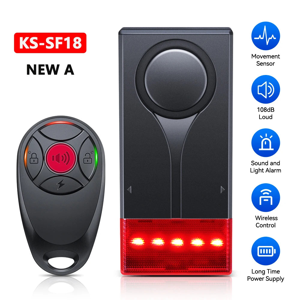 Wireless Vibration Bike Alarm With Remote Control Anti-Theft Alarm 110dB Loud Bike Door Window Alarm Home Safety System