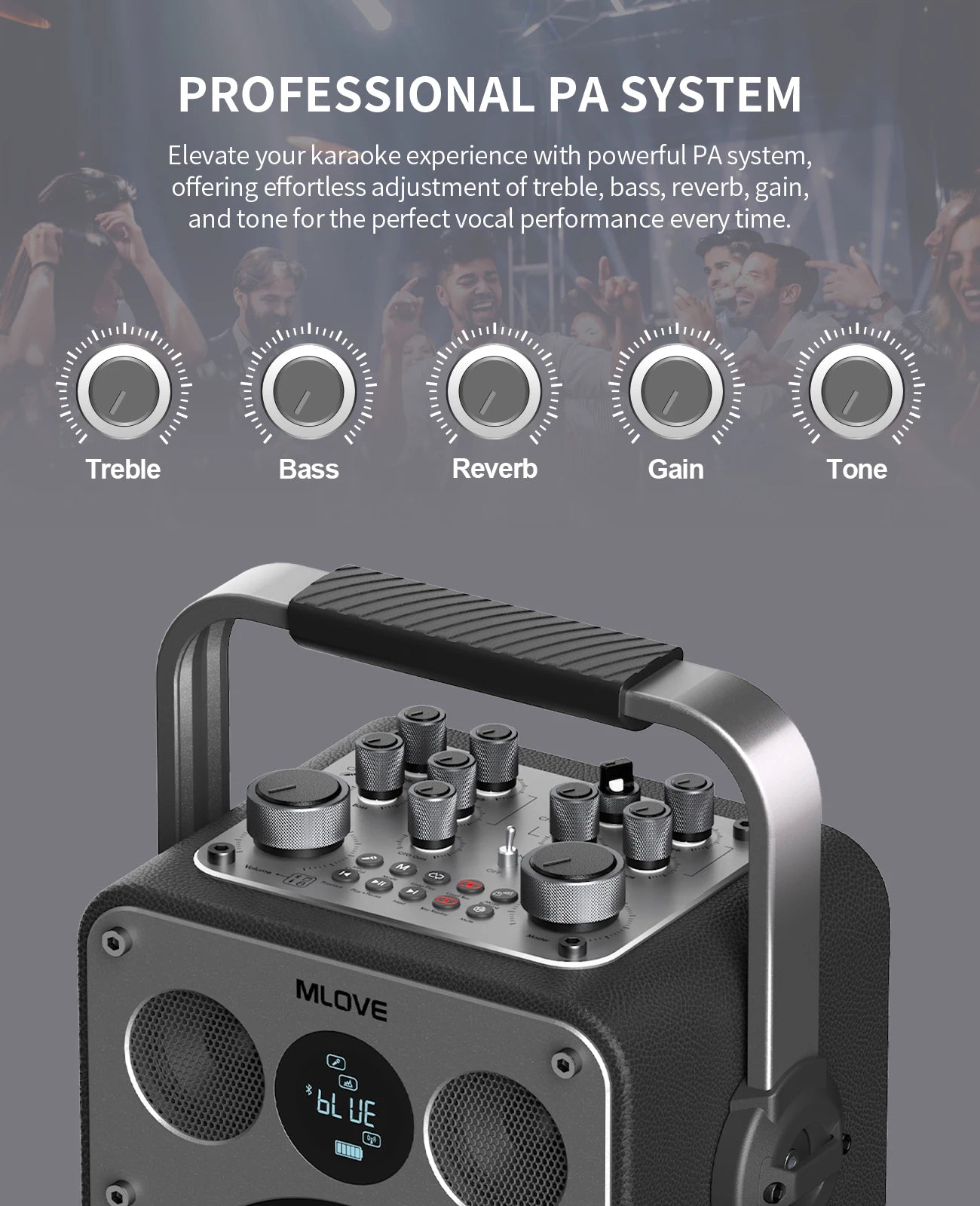 MLOVE D5 Professional Karaoke Machine for Adults with Bluetooth and 2 Wireless Microphones, Portable PA System Speaker, Recordin