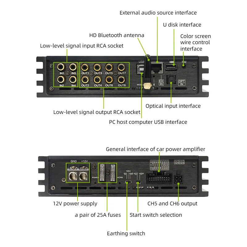 Sennuopu X680 8 Channels DSP Automotive Sound for Car 4 Channel Amp Car Sound Amplifier Digital Audio Processor with Bluetooth