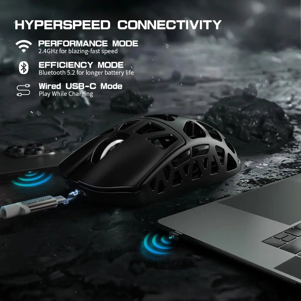 Wireless Gaming Mouse, Up to 26K DPI 8KHz Return Rate, Magnesium Alloy 46G Ultralight Hollowed Design, Tri