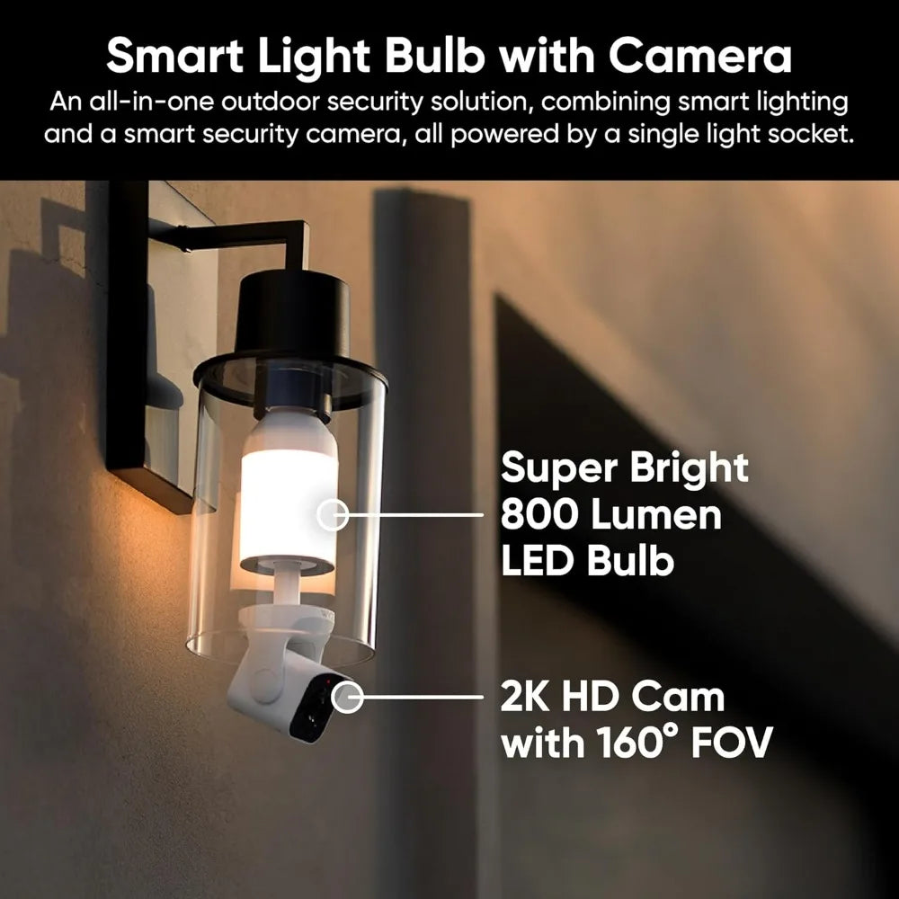 Bulb cam security camera, 2k hd outdoor light bulb camera, color night vision, dimmable led bulb, motion detection, siren alarm
