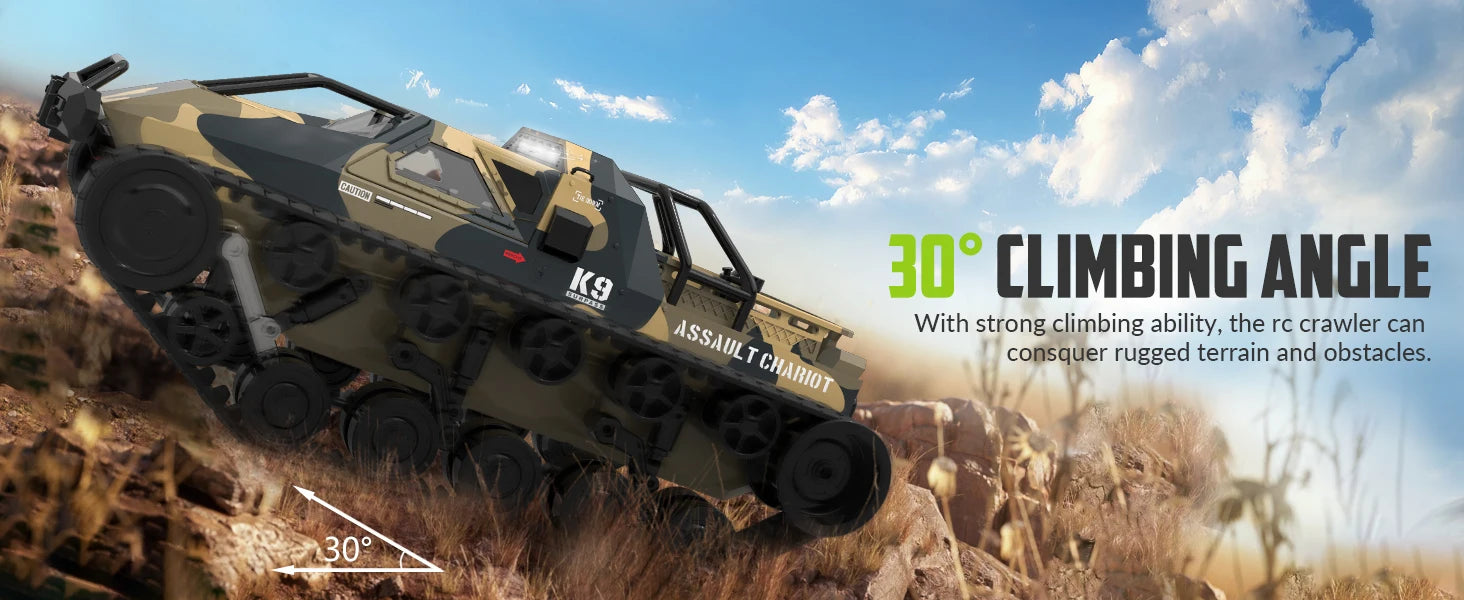 RACENT RC Crawler 1:12 Scale 2.4Ghz Remote Control Tank 4WD 360°Rotating Drifting Car Off-Road All Terrain RC Truck 2 Batteries