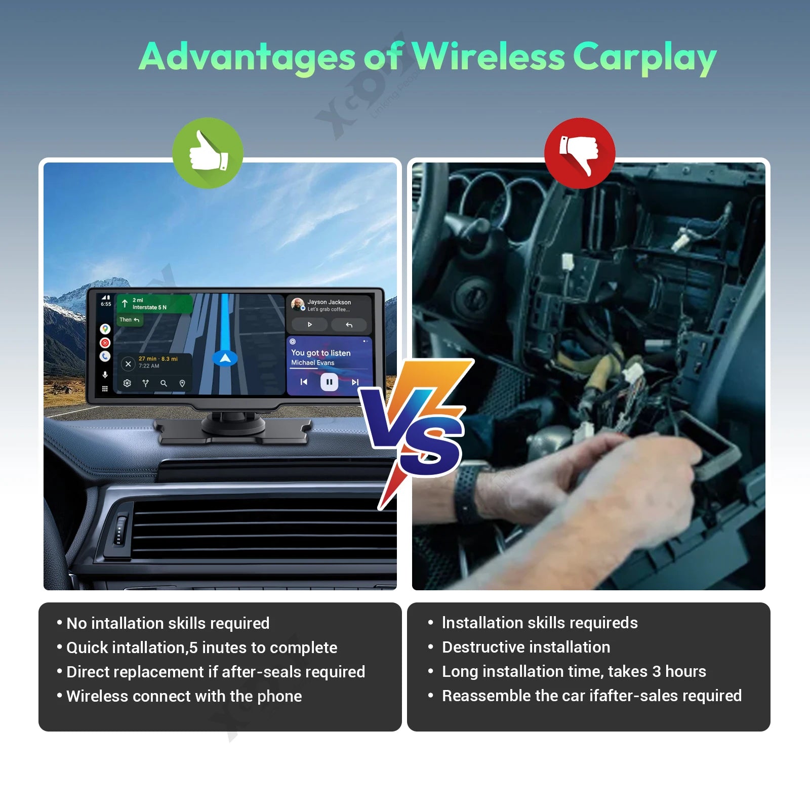 4K 10.26" Touch Screen Car DVR Dashcam Wireless Apple CarPlay Android Auto Dual Lens Video Recorder Dual Dash Cam DVR