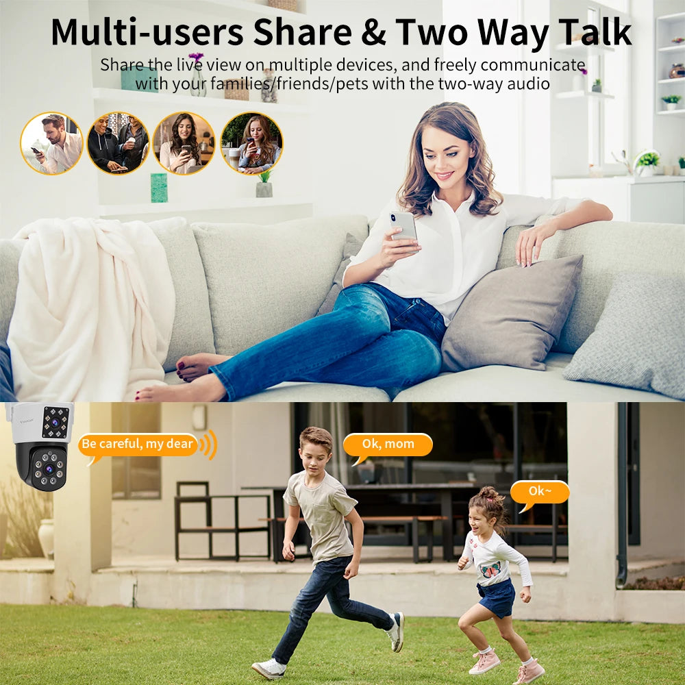 Dual Lens Security Camera Outdoor, 1080P, Starlight Color Night Vision, Pan/Tilt, Light & Siren Alarm, 2-Way Audio