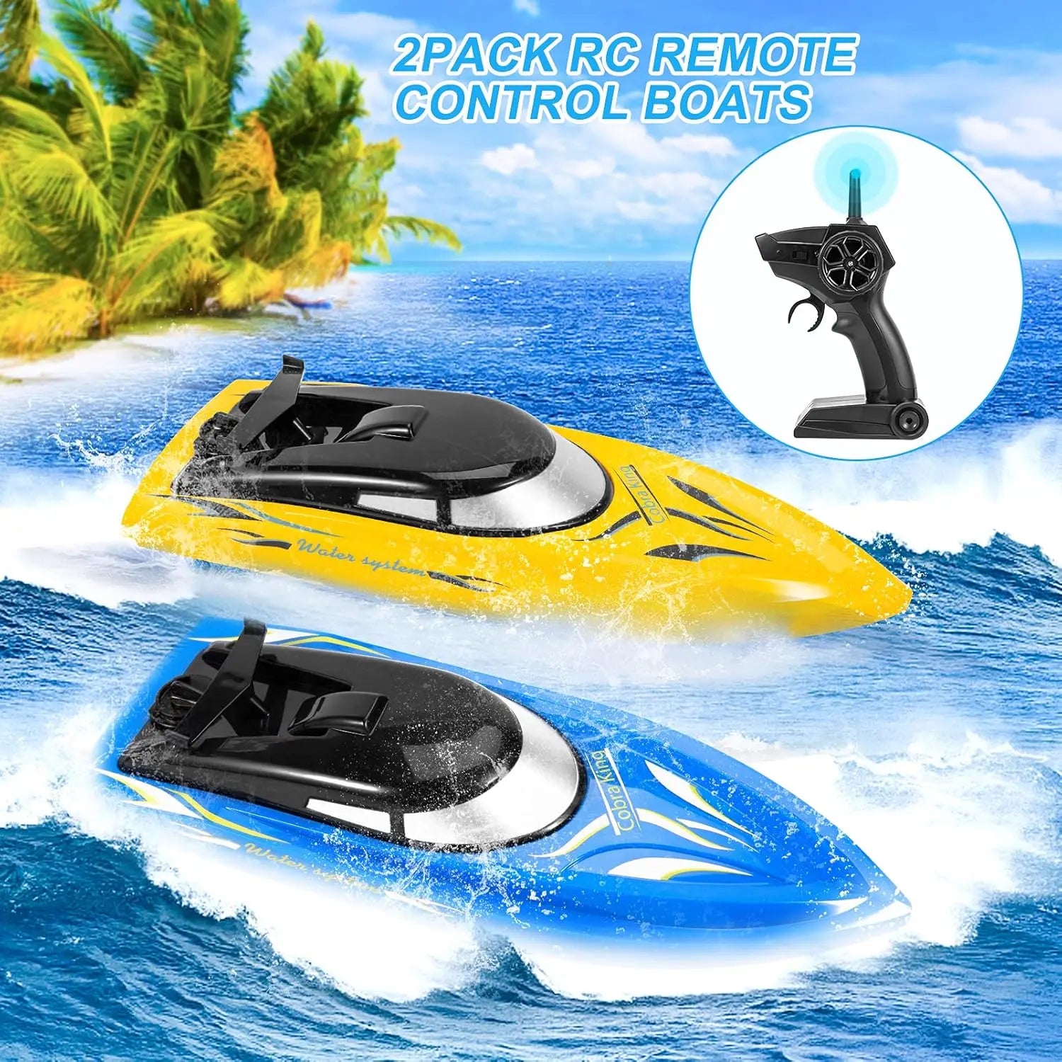 2 Pack RC Boat Remote Control Boats, 2.4 GHz RC Boat with 6 Rechargeable Batteries for Kids and Adult, Pool Toys