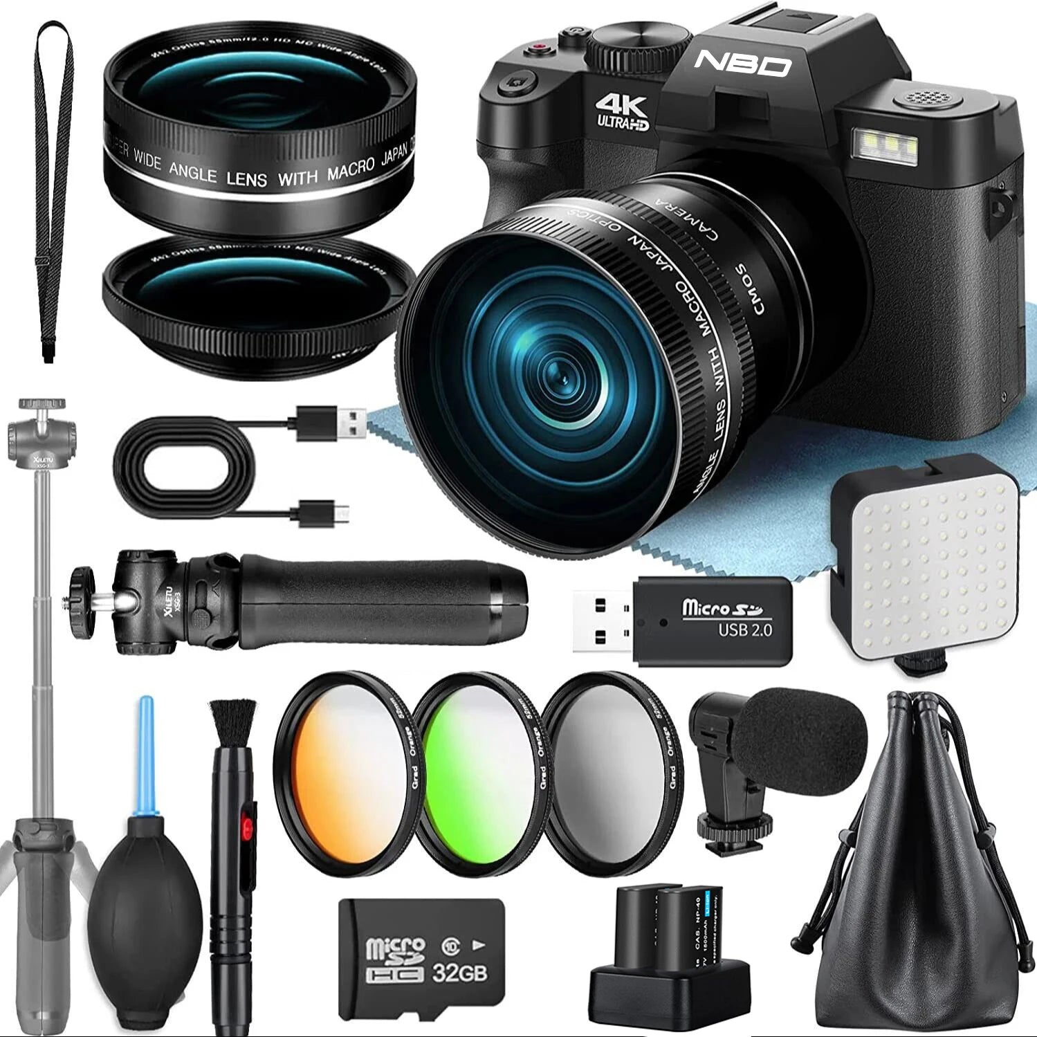 4K Digital Cameras for Photography 48MP Camera with Microphone 3-Color Filter Video Camera with Wide-Angle & Macro Lens