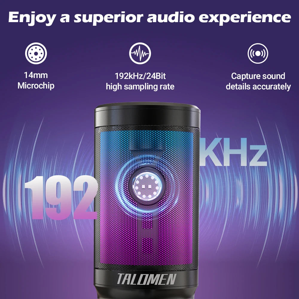 Gaming PC USB Microphone, Podcast Condenser Mic with Boom Arm, Online Chat, RGB Computer Mic for PS4/5 PC Gamer F8S