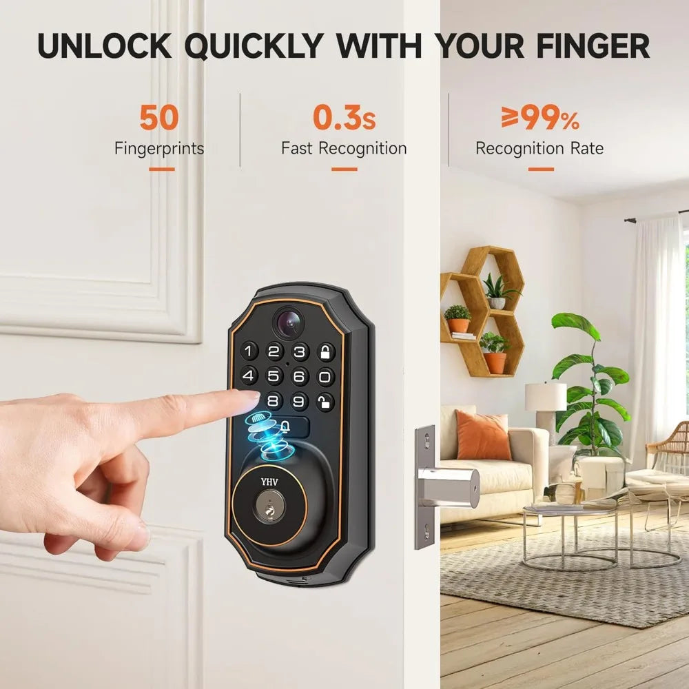 Keyless Entry Door Lock with Camera Fingerprint Smart Door Lock with App Remote Control, Wi-Fi Connected Electronic Keypad Code