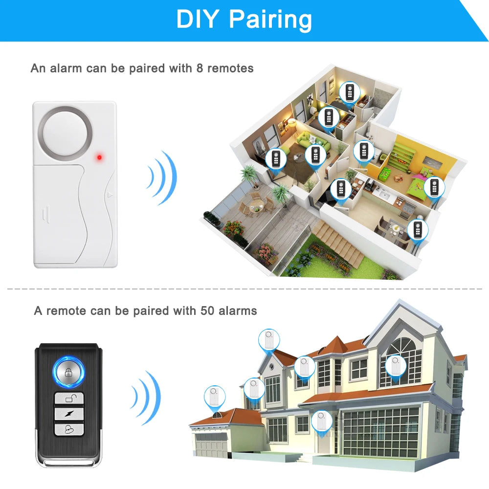 Door Window Burglar Alarm Sensor Wireless Remote Control Anti-Theft Alarm System Kit Home Security Door Open Detectors