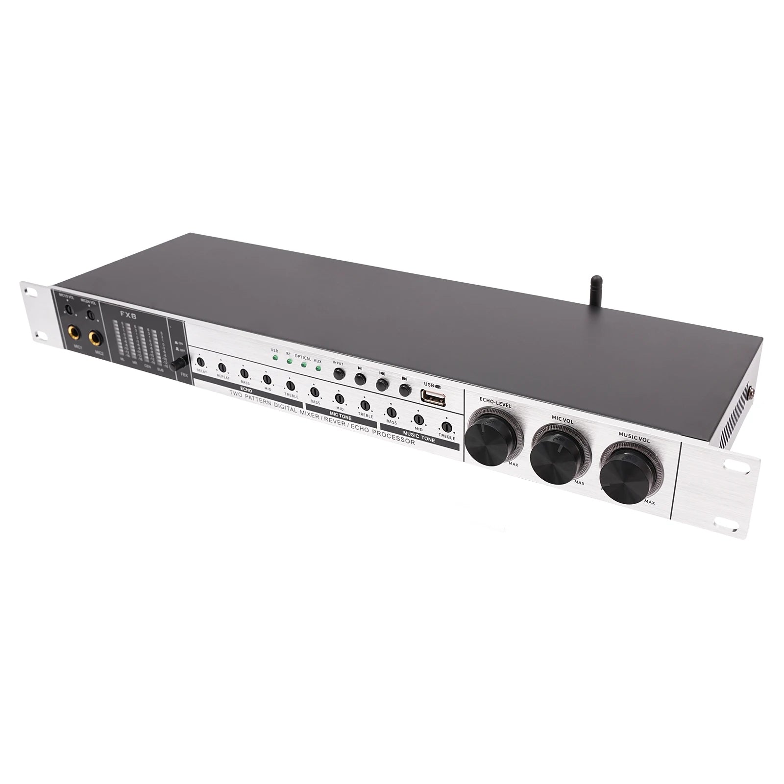 Professional 4-Mic Karaoke Mixer, Non-slip, Ati-howling, Bluetooth & USB & Optical Audio with Anti-Feedback & EQ Controls