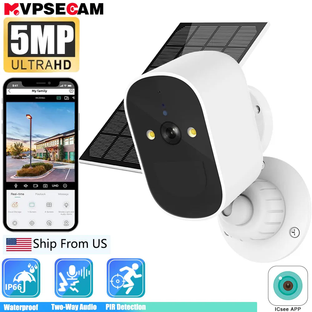 5MP HD Surveillance Solar Camera Wireless WiFi Security Battery Powered IP Camera Home Survalance Protection Rechargeable ICsee