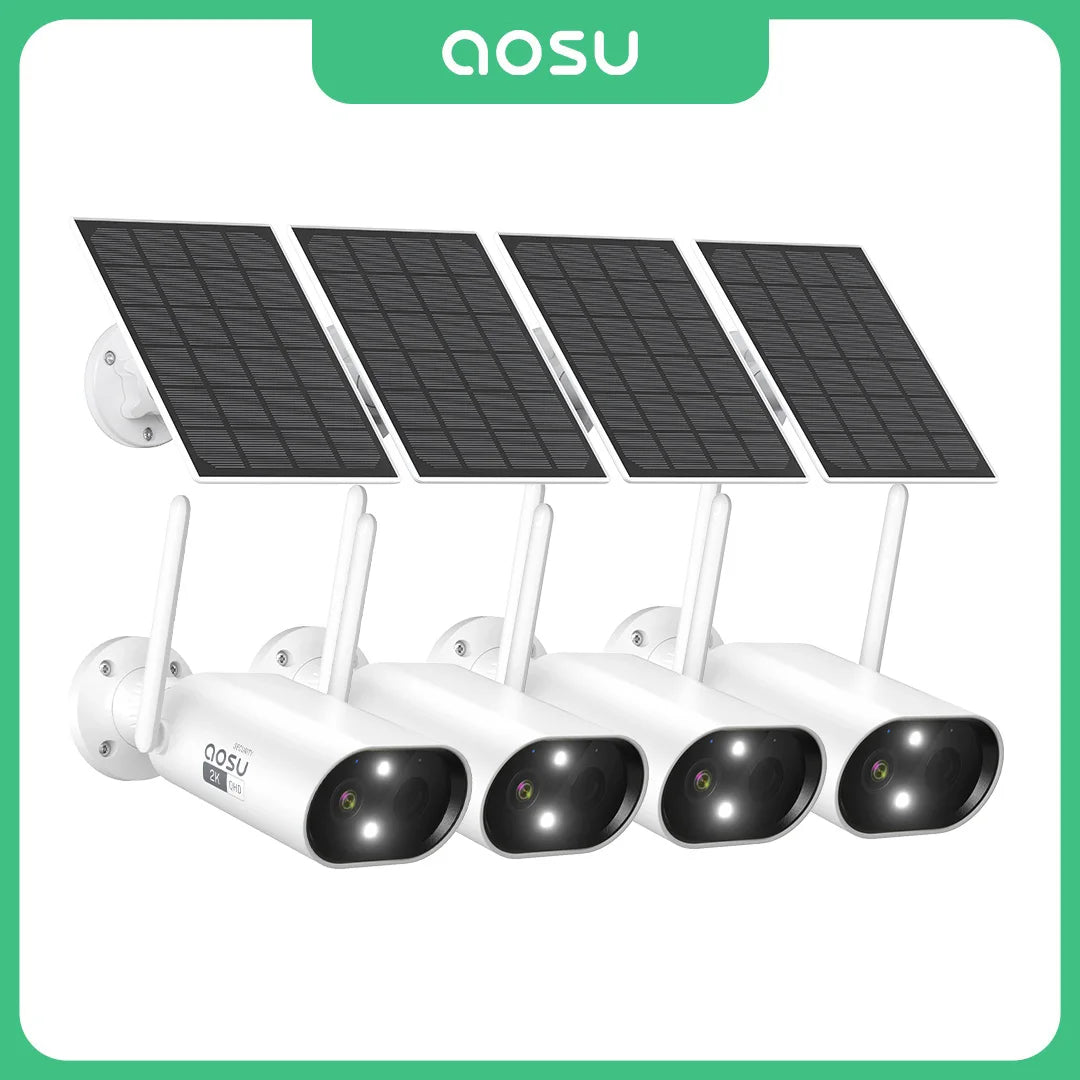 AOSU 100% Wire-free 3MP Wifi Solar Camera 4/8/12 pcs Outdoor Built-in Battery Security Camera Night Vision 2-Way Audio CCTV Cam