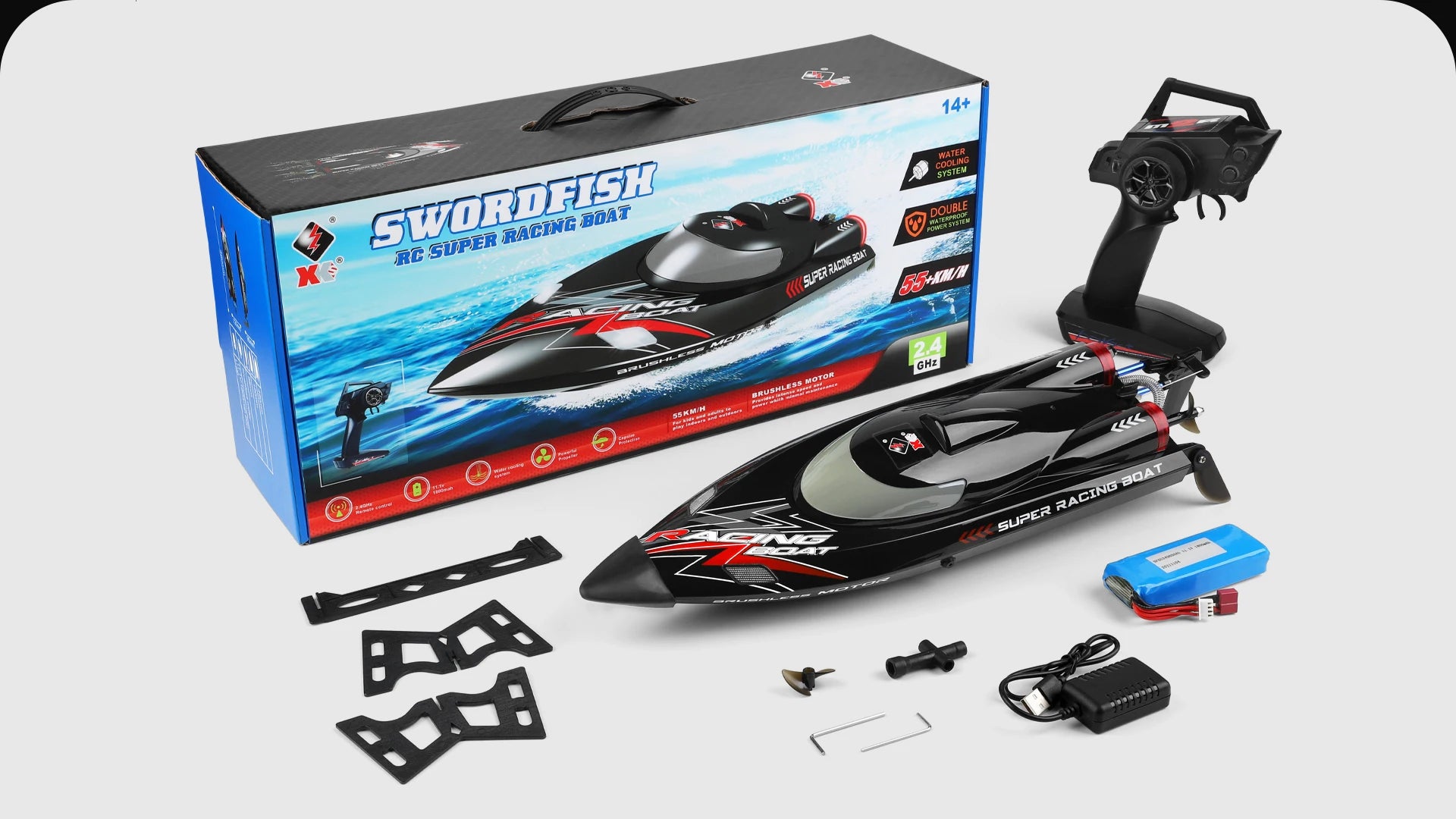 WLtoys WL916 RC Boat 2.4Ghz 55KM/H Brushless High Speed Racing Ship Remote Control Speedboat Toys For Adults with 2 Batteries