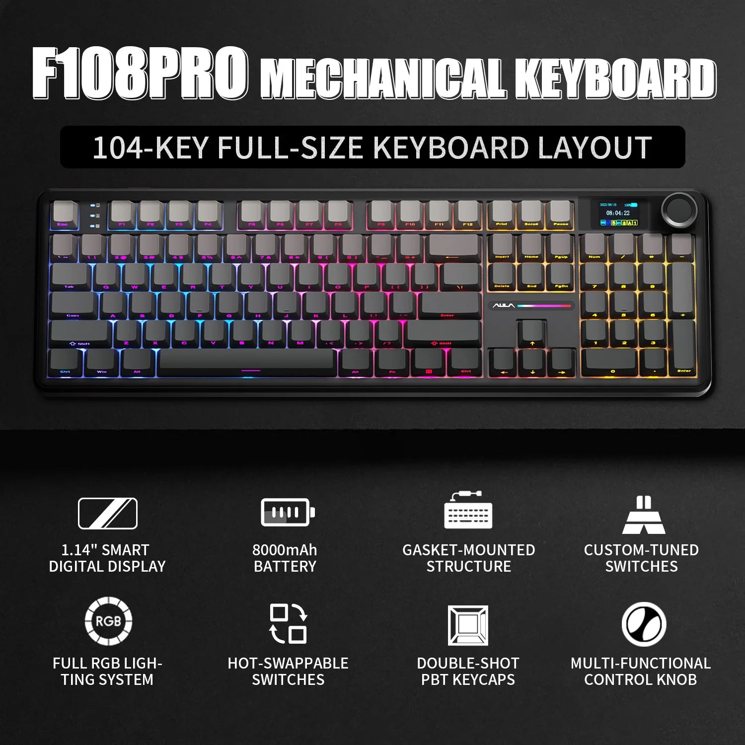 Gaming Mechanical Keyboard Full Size Custom Backlight Hot Swappable Wireless Bluetooth Hifi Switch