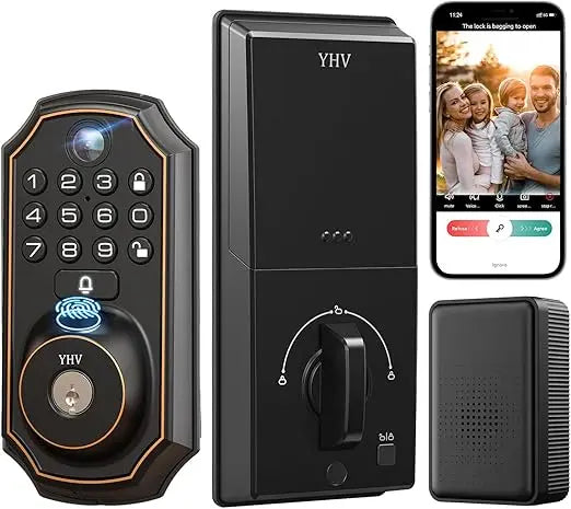 Keyless Entry Door Lock with Camera Fingerprint Smart Door Lock with App Remote Control, Wi-Fi Connected Electronic Keypad Code