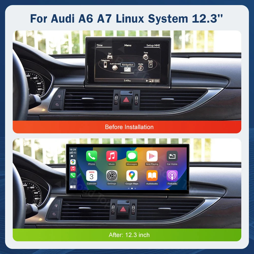 12.3'' Touch Screen Multimedia Display for Audi A6 A7 3G MMI HN+ RMC MHI2011-2018 with Airplay Wireless Carplay And Android Auto