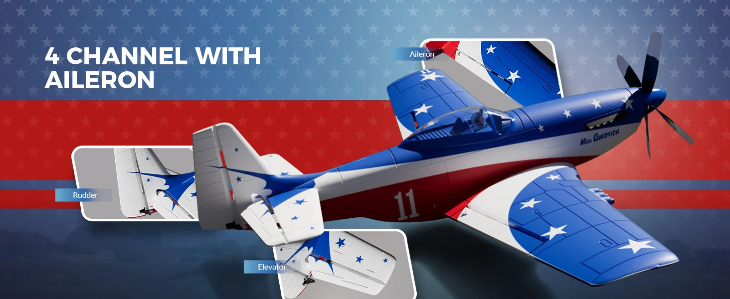 Volantex RC Plane, P51D Mustang RTF RC Airplane,One-Key Aerobatic, Stable and Safe,Suitable for Outdoor Activity and gifts