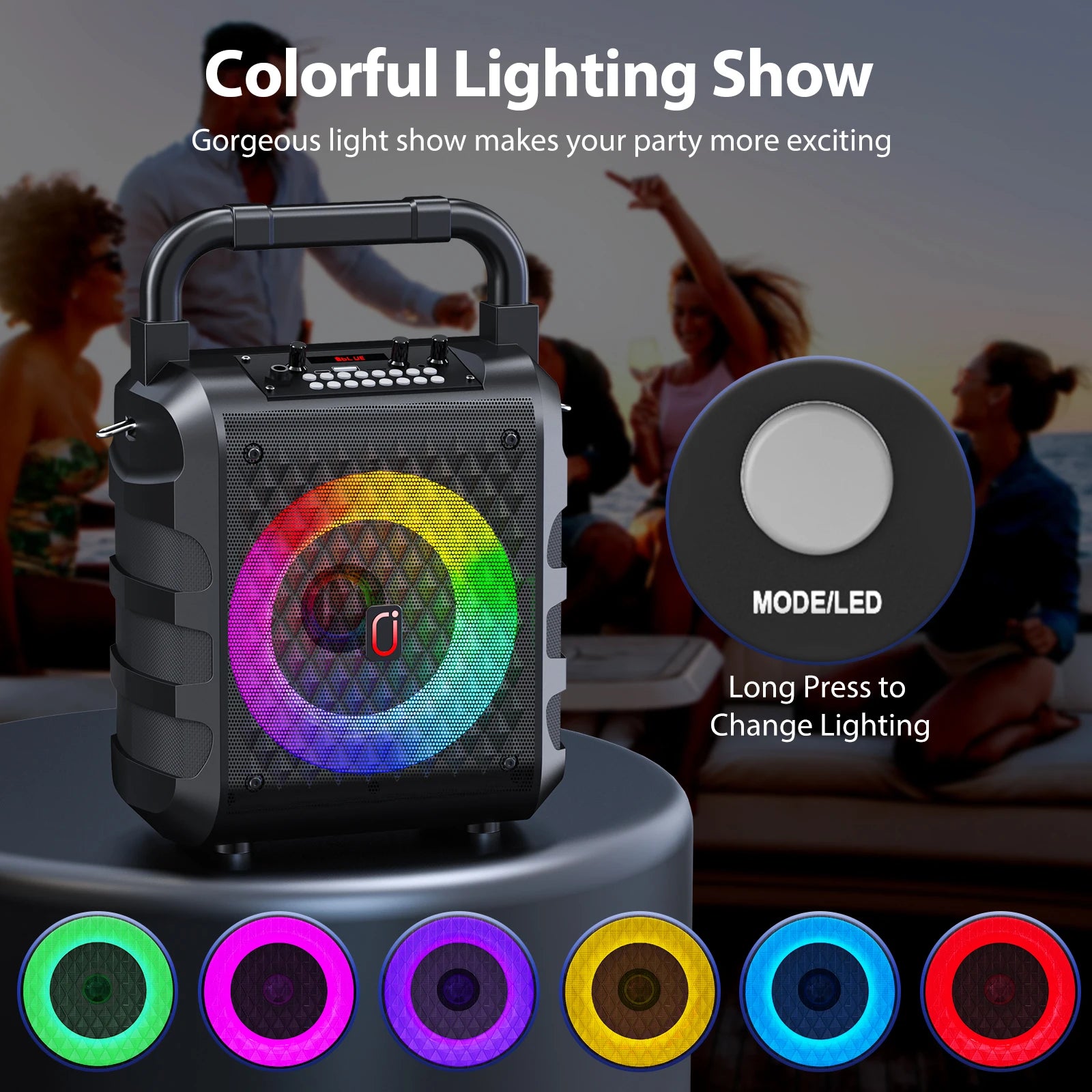 Bluetooth Karaoke Machine, Home Karaoke System with 2 Wireless Microphone, Portable Party Speaker with LED Light