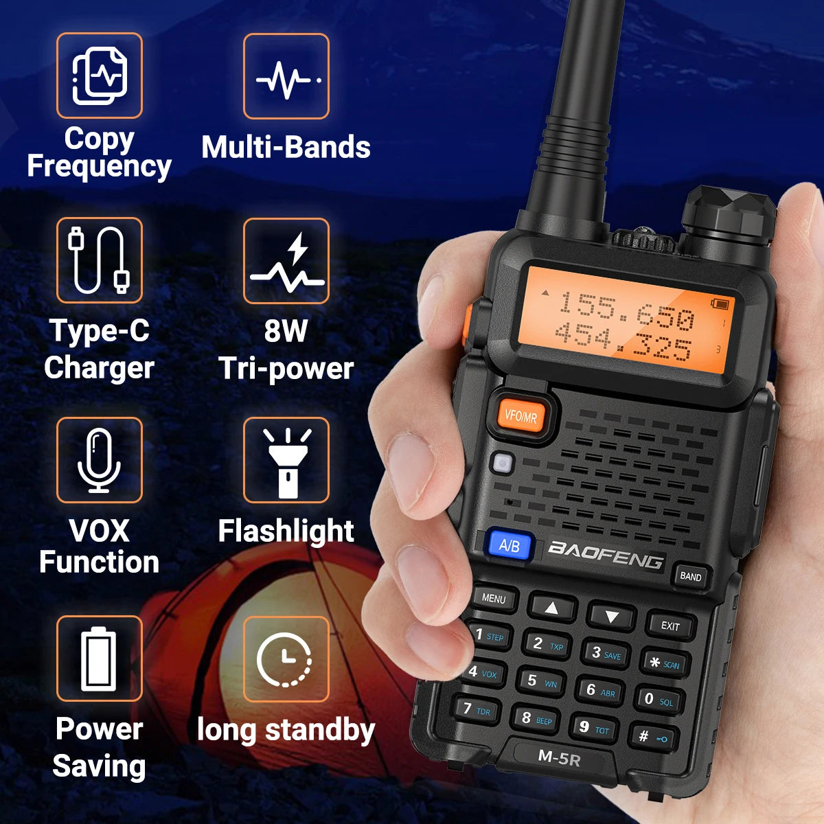 1/2PCS  8W Walkie Talkie Multi Band Type-C Wireless Copy Frequency AM Long Range For UV-5R Two Way Ham Radio