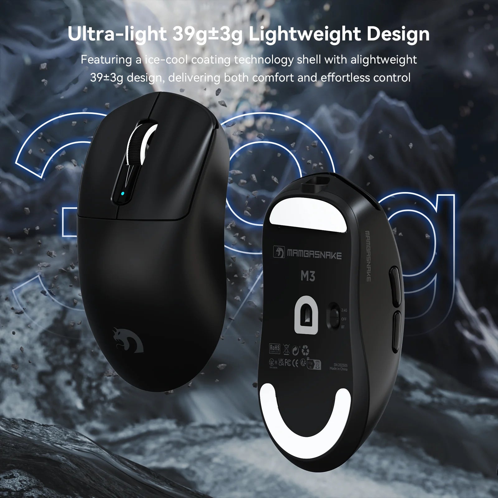 Wireless Gaming Mouse with Lightweight 39g, Pix Art PAW3395 PRO Sensor 40K DPI, Tri Mode-,100M Clicks Micro Switch