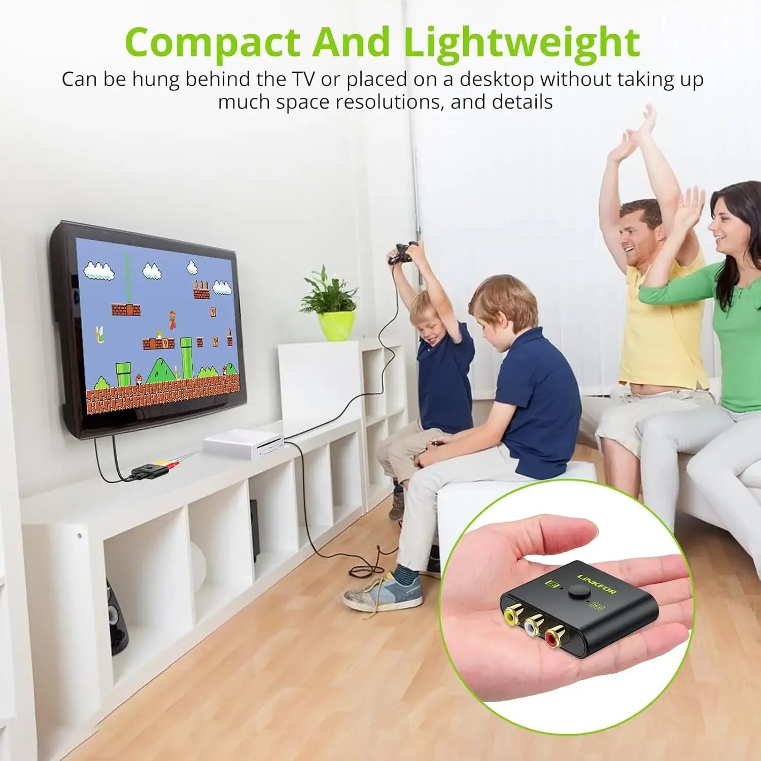 LiNKFOR RCA to HDMI Converter, 1080P AV to HDMI Converter, 16:9/4:3 Conversion Composite CVBS Audio Video Adapter for Wii/Xbox