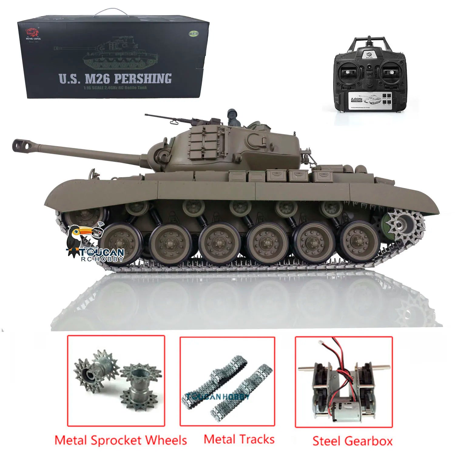 US Stock Henglong 1/16 7.0 Upgraded M26 Pershing RTR RC Tank 3838 Metal Tracks High Performance War Themed Toy Models TH17304