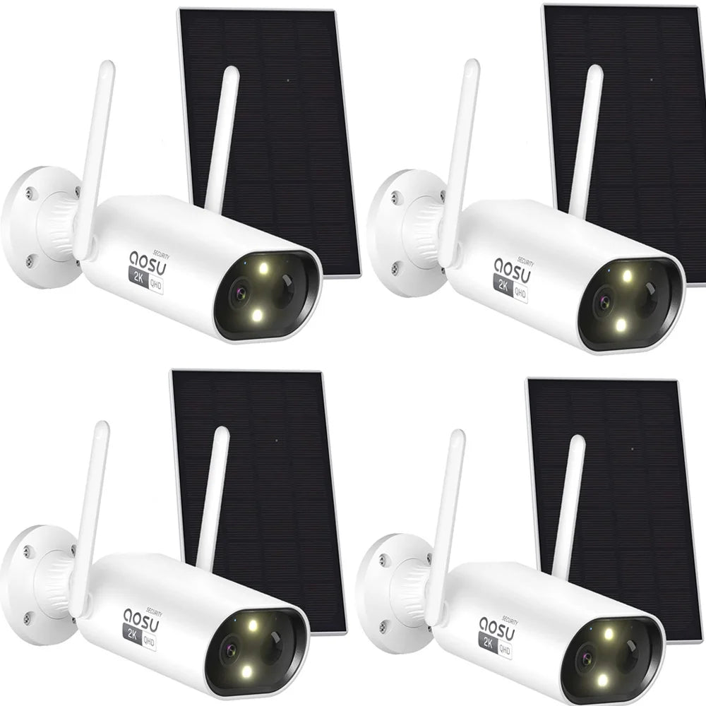 AOSU 100% Wire-free 3MP Wifi Solar Camera 4/8/12 pcs Outdoor Built-in Battery Security Camera Night Vision 2-Way Audio CCTV Cam