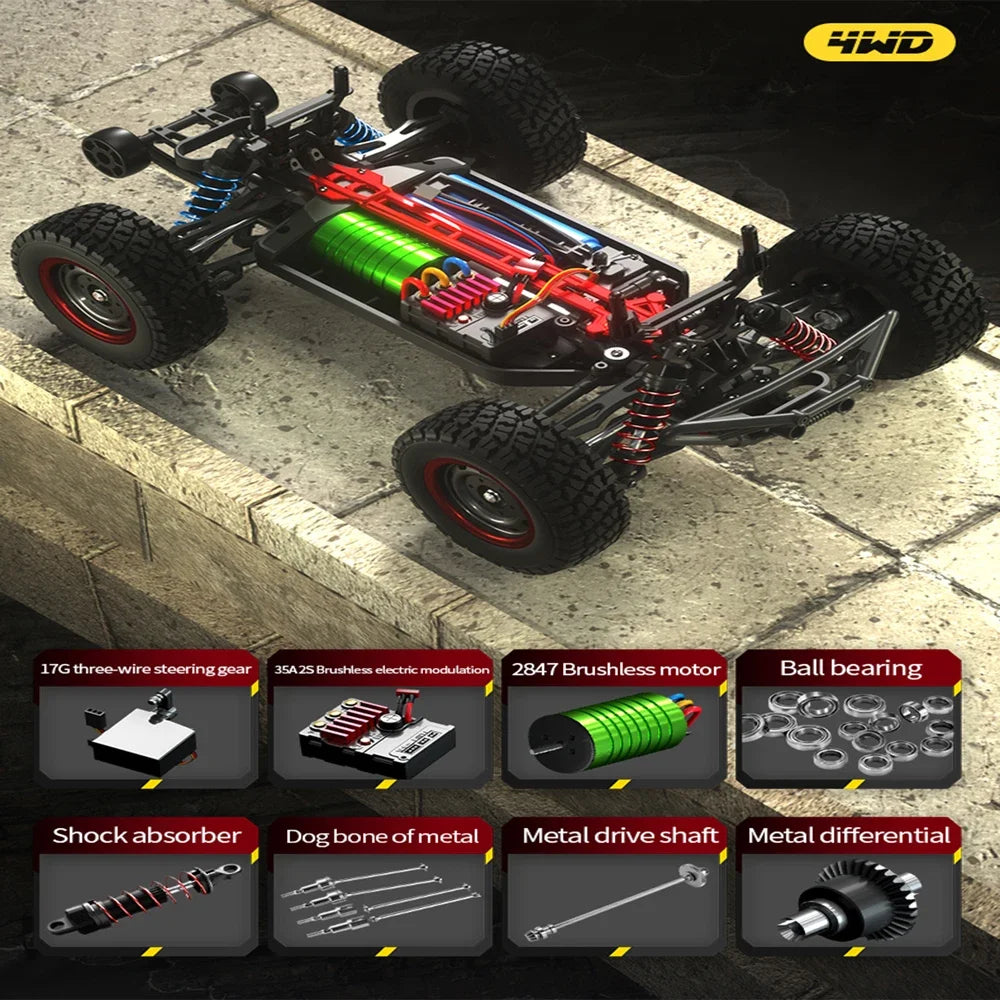 Q130 1/14 Rc Car Off Road With LED 4WD 70km/h High Speed Brushless Motor Monster Truck Desert/Snow Racing Drift Cars Toy for Boy
