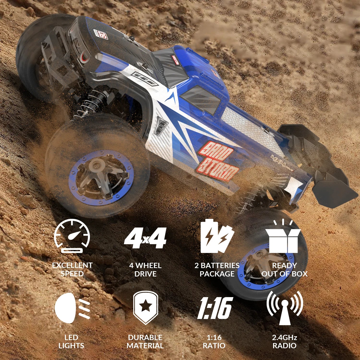 RACENT RC Truck 1:16 4x4 All Terrain RC Car 40KPH High Speed Remote Control Cars Off-Road Monster Truck for Boys