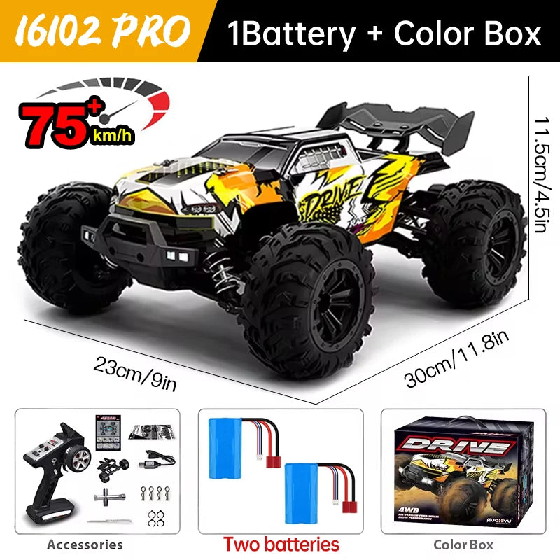 WLtoys 16101 Pro 1:16 75KM/H 4WD RC Car With LED Light 2.4G Remote Control Cars High Speed Drift Monster Truck for Children Gift