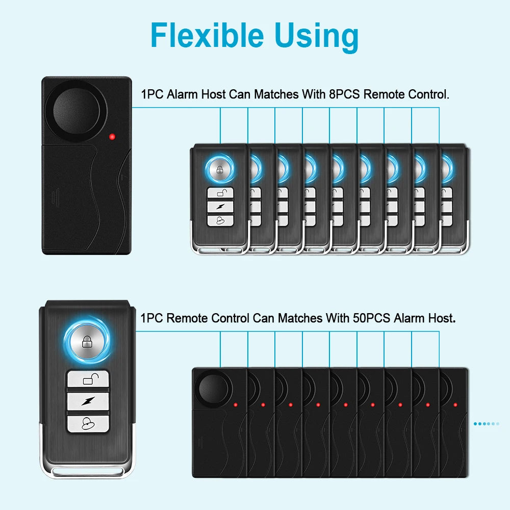 Wireless Vibration Bike Alarm With Remote Control Anti-Theft Alarm 110dB Loud Bike Door Window Alarm Home Safety System