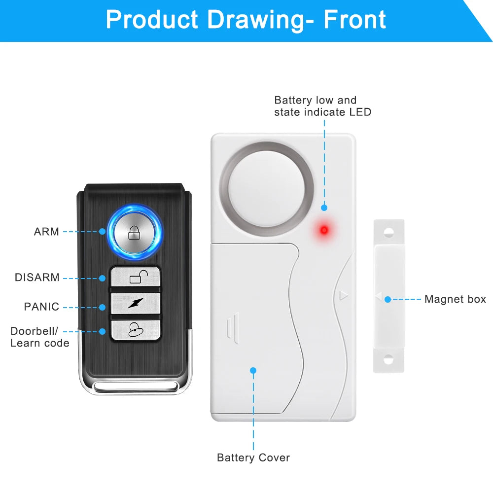 Door Window Burglar Alarm Sensor Wireless Remote Control Anti-Theft Alarm System Kit Home Security Door Open Detectors