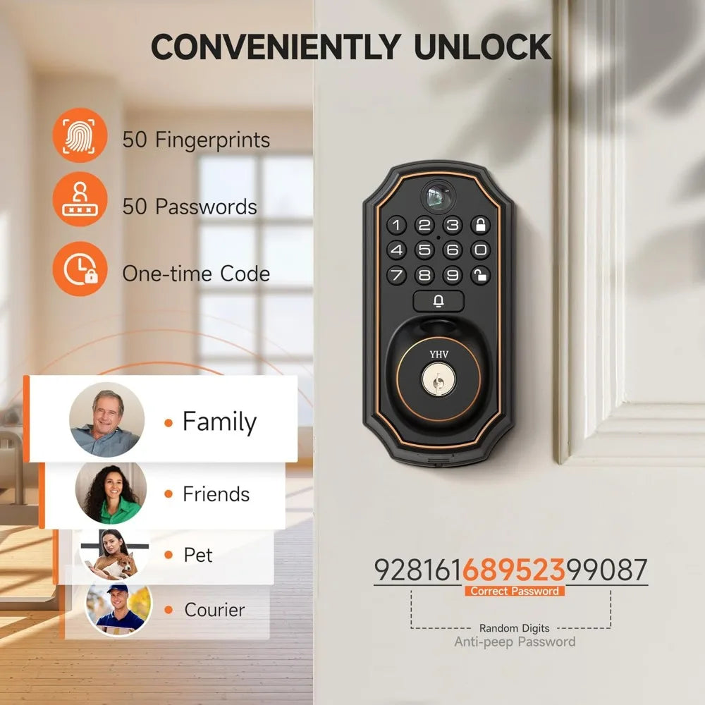 Keyless Entry Door Lock with Camera Fingerprint Smart Door Lock with App Remote Control, Wi-Fi Connected Electronic Keypad Code