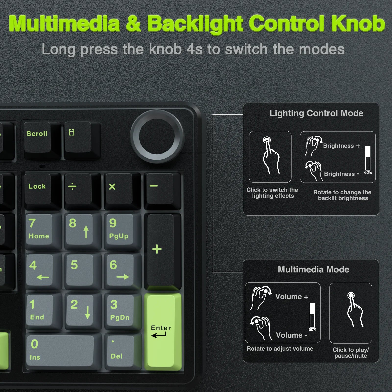 PRO LEVEL Wireless Gaming Keyboard Gasket Structure Compatible with 3/5 Pins Hot-swap Mechanical Keyboard with Media Knob