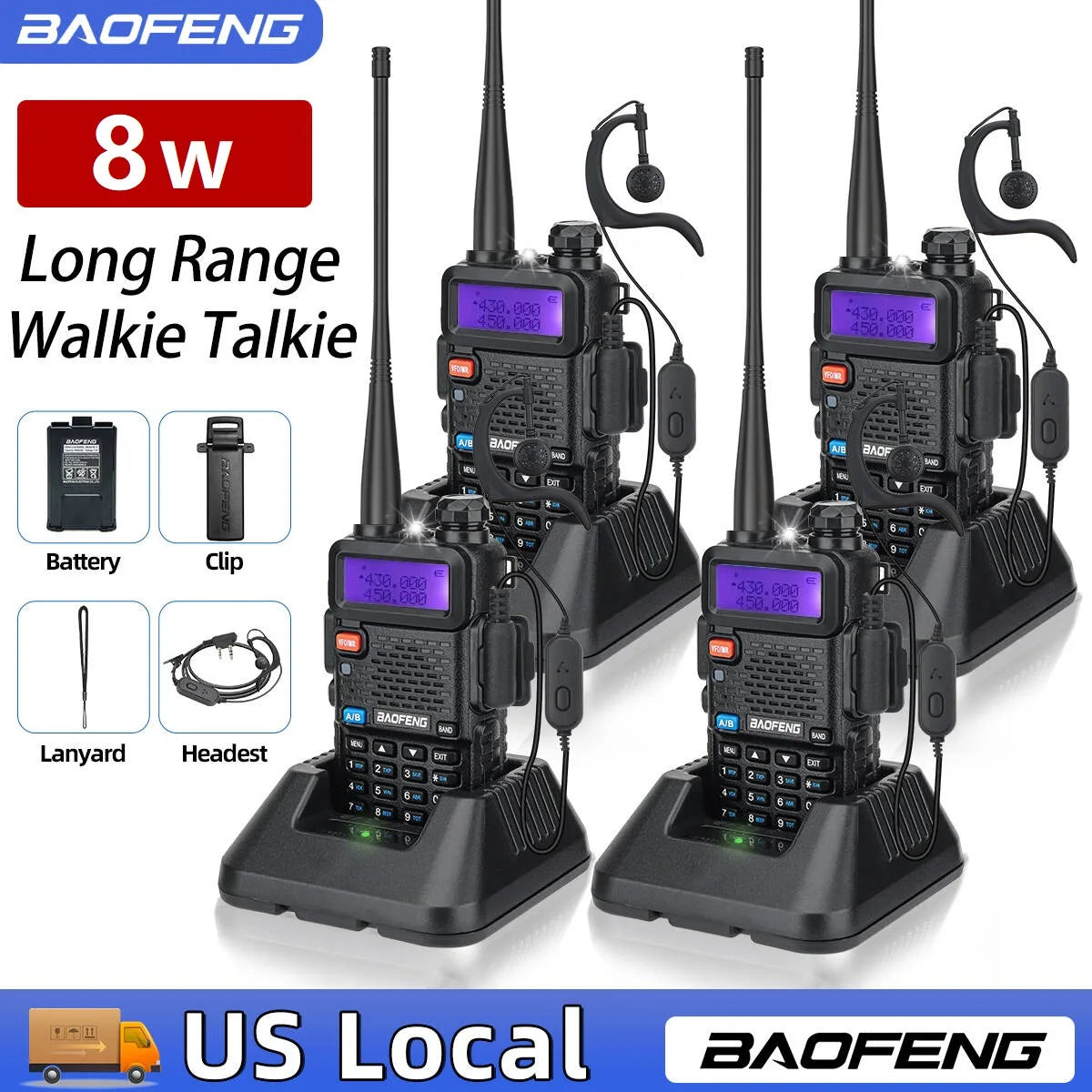 1/2/4 PCS Baofeng UV-5R 8W Walkie Talkie Ham Radio Dual Band VHF UHF Portable FM Amateur 1800mAh UV5R  Two way Radio For Climb