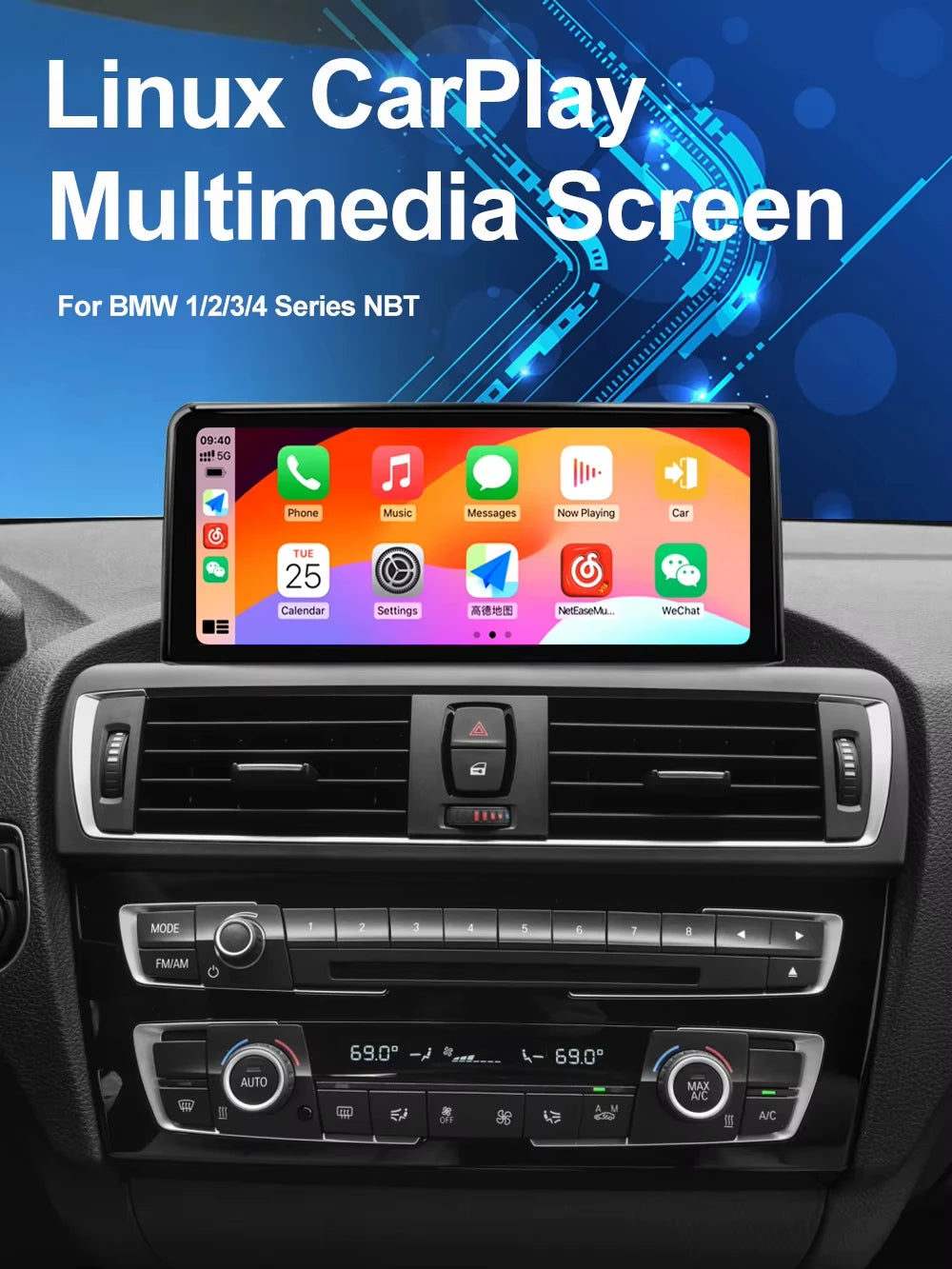 AUTOTOP 10.25”1920*720 Wireless Carplay Android Auto Car multimedia player for F20 F21 F22 F30 F31 F32 F33 F34 F36 NBT 2013-2017