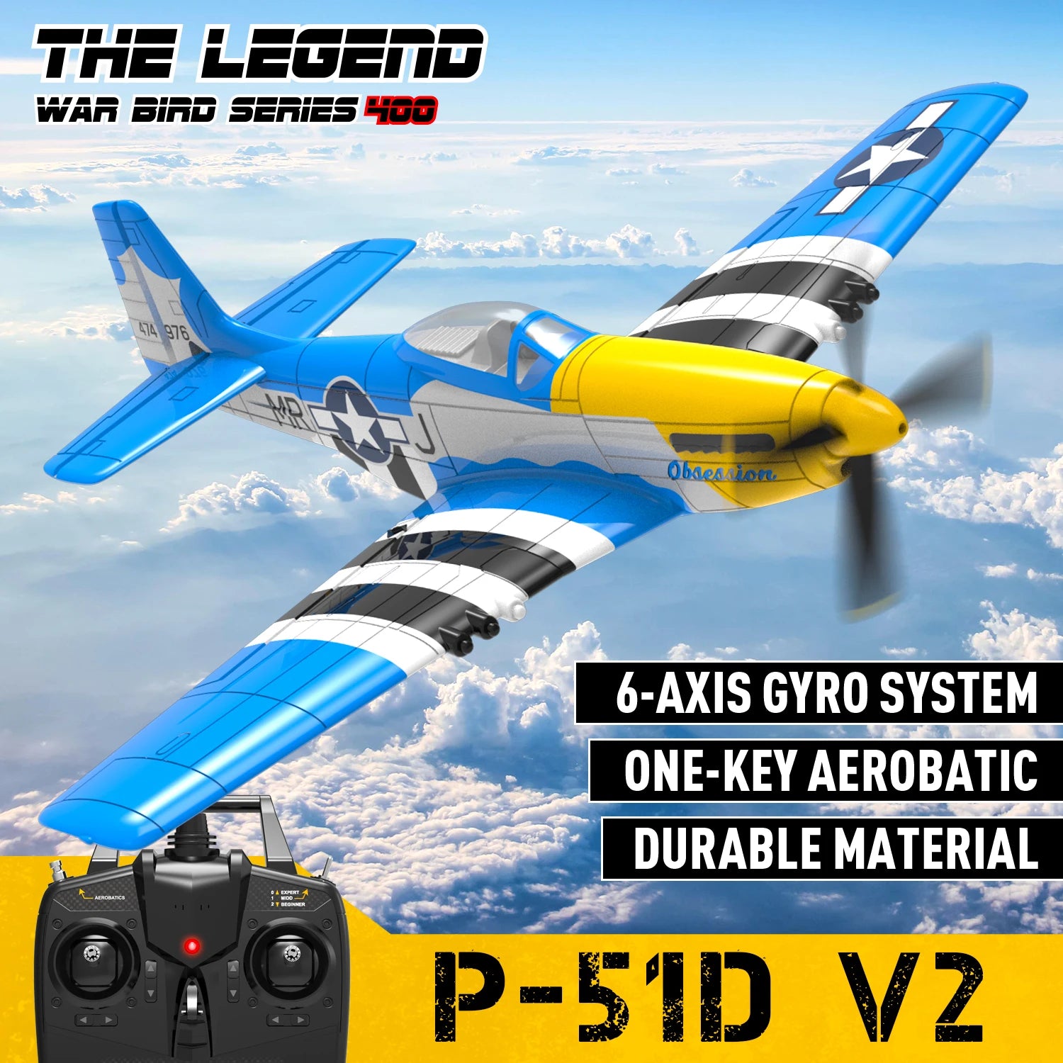 Volantexrc RC Planes for Adults,RTF P-51D Mustang RC Airplane, One-Key Aerobatic, 6-Axis Gyro, Suitable for Outdoors and Gifts