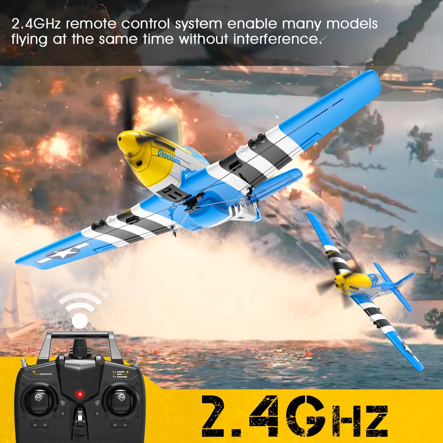Volantexrc RC Planes for Adults,RTF P-51D Mustang RC Airplane, One-Key Aerobatic, 6-Axis Gyro, Suitable for Outdoors and Gifts