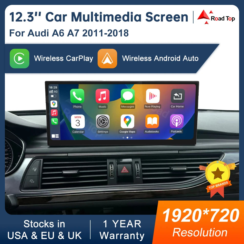 12.3'' Touch Screen Multimedia Display for Audi A6 A7 3G MMI HN+ RMC MHI2011-2018 with Airplay Wireless Carplay And Android Auto
